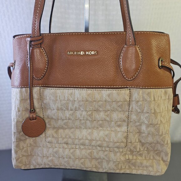 Michael Kors Brown & Beige Signature Canvas Leather Tote Bag With Wallet - Picture 2 of 15